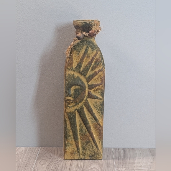 Vintage Mayan Folk Art Vase Zen Terracotta Celestial Sun Face